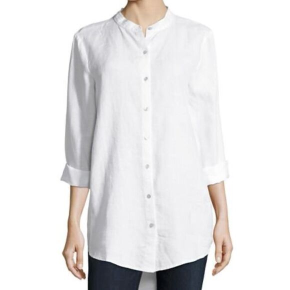Eileen Fisher White Linen Button Front Shirt Size Medium - Picture 1 of 10